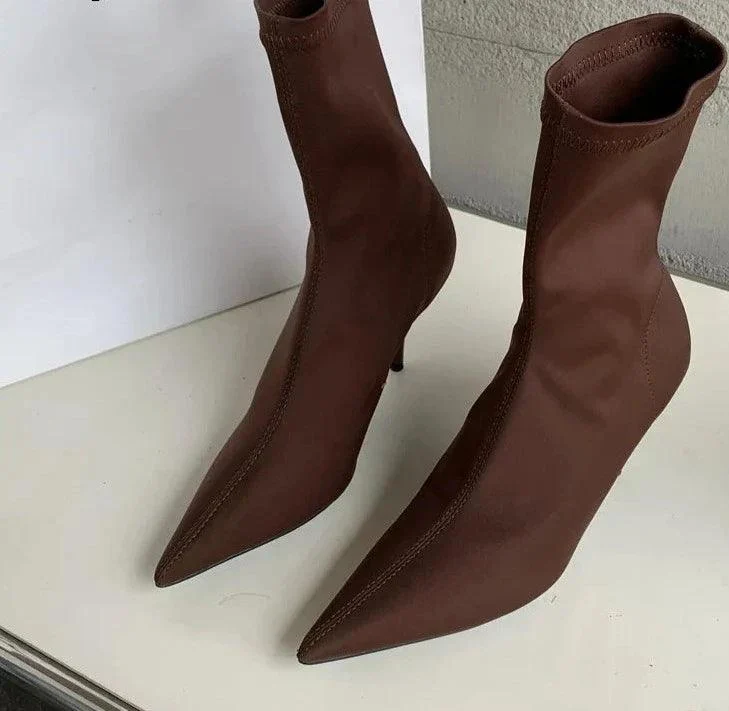 Stretch Fabric Ankle Boots High Heels Socks Pumps Shoes - Glova