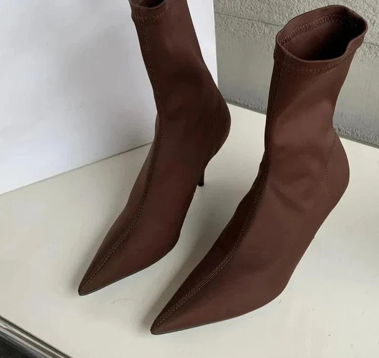 Stretch Fabric Ankle Boots High Heels Socks Pumps Shoes - Glova