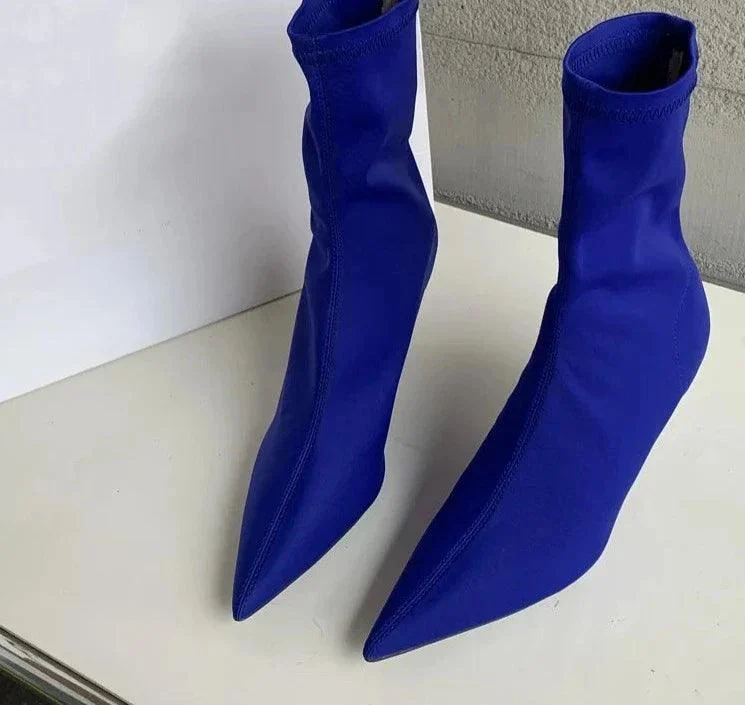 Stretch Fabric Ankle Boots High Heels Socks Pumps Shoes - Glova