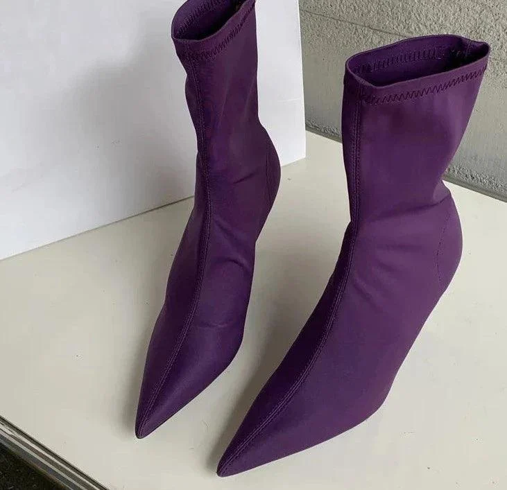 Stretch Fabric Ankle Boots High Heels Socks Pumps Shoes - Glova