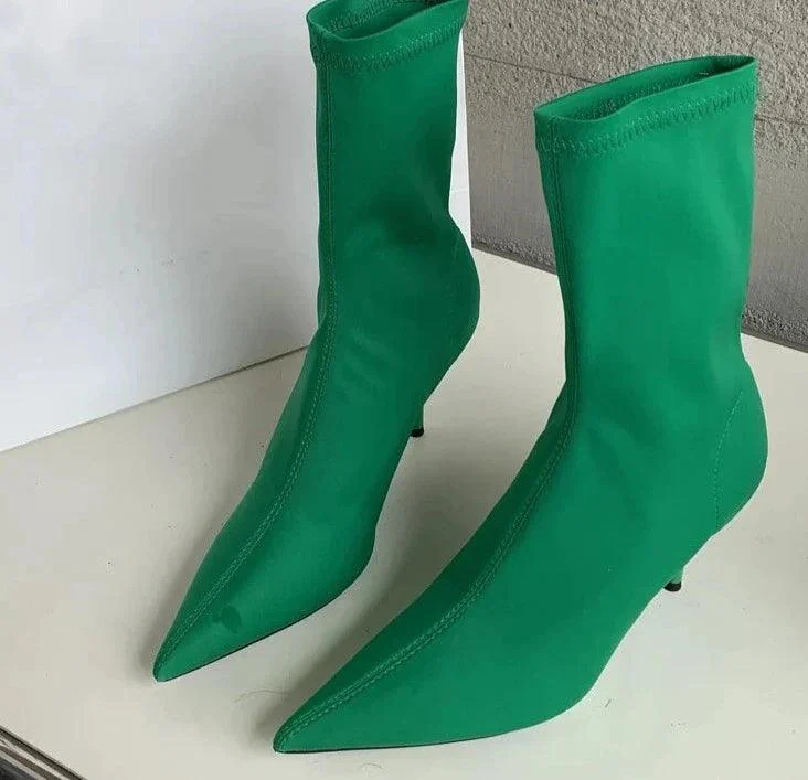 Stretch Fabric Ankle Boots High Heels Socks Pumps Shoes - Glova