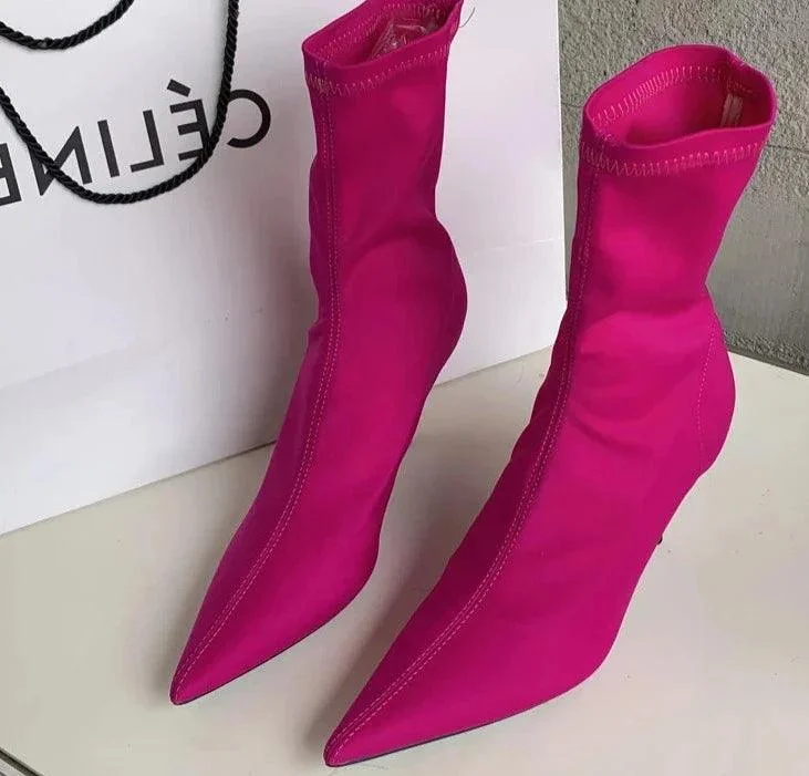 Stretch Fabric Ankle Boots High Heels Socks Pumps Shoes - Glova