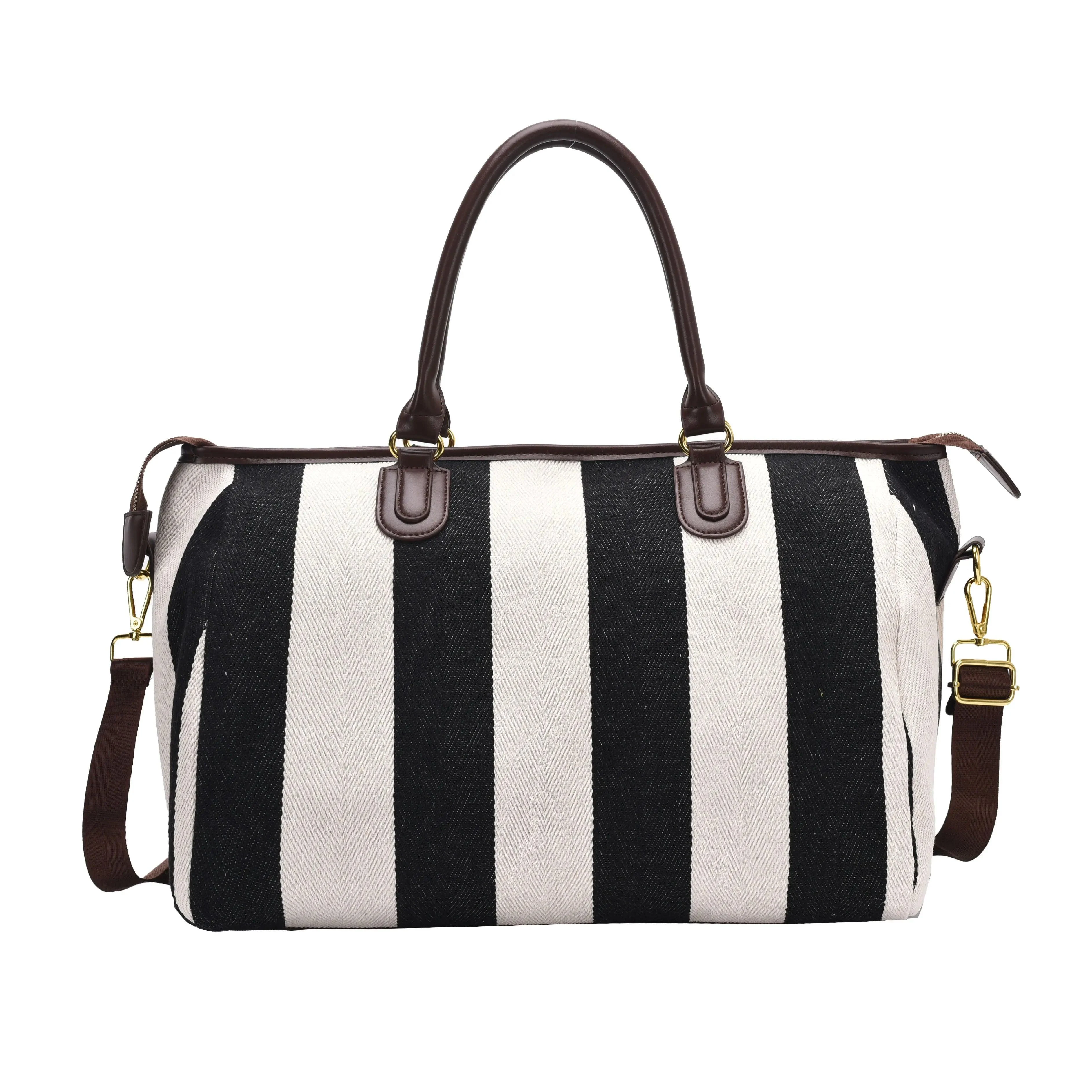 Striped Bowling Large Capacity Canvas Shoulder Bag - Glova