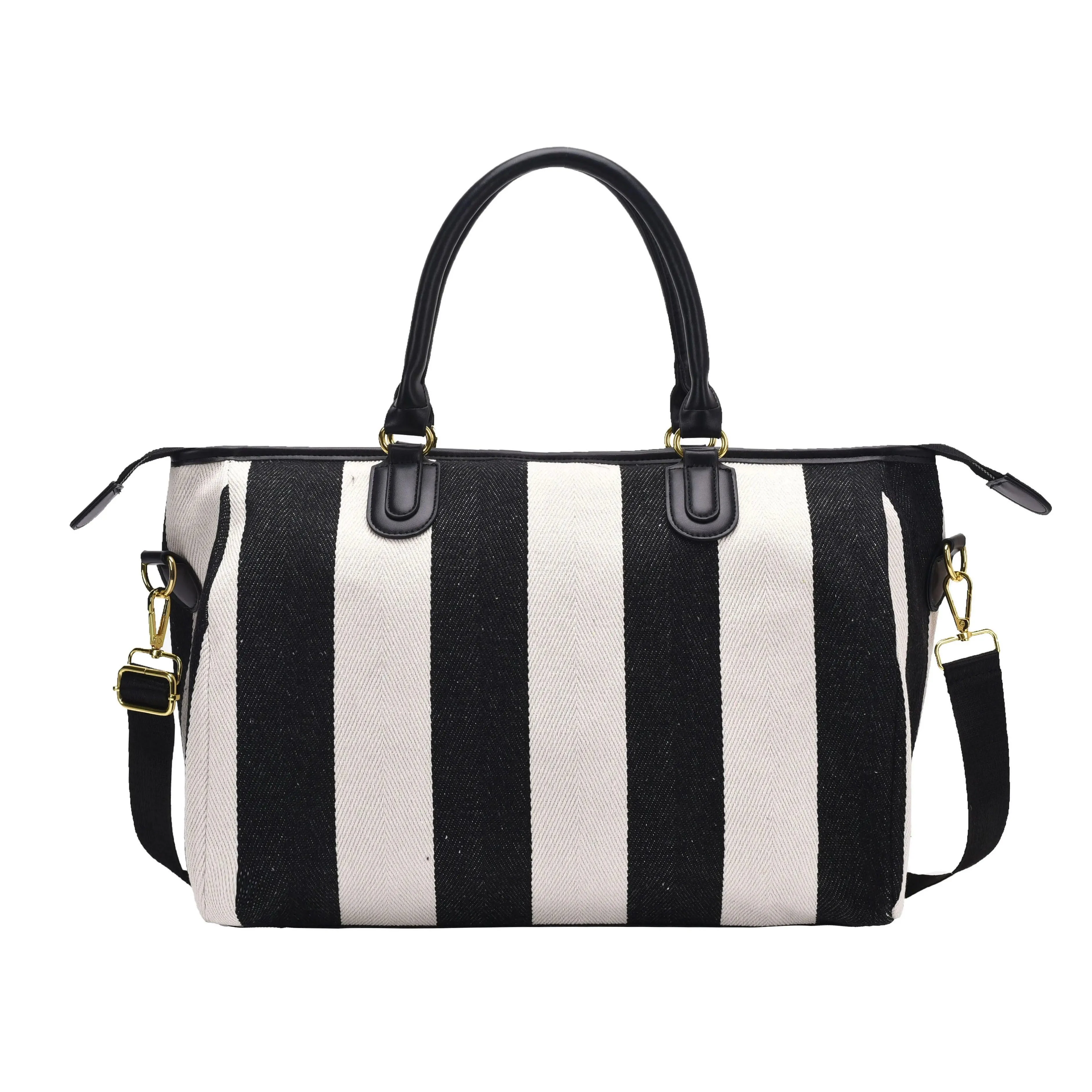 Striped Bowling Large Capacity Canvas Shoulder Bag - Glova