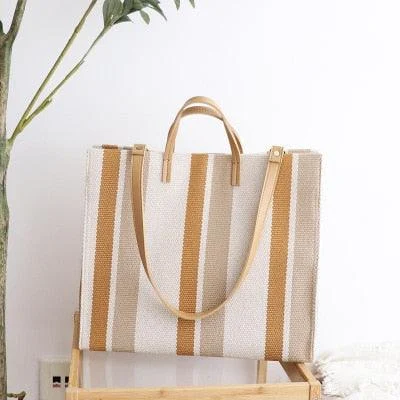 Striped Canvas Shopper Totes - 3 Colors - Glova