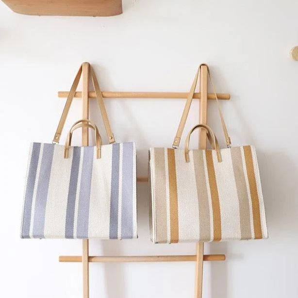 Striped Canvas Shopper Totes - 3 Colors - Glova