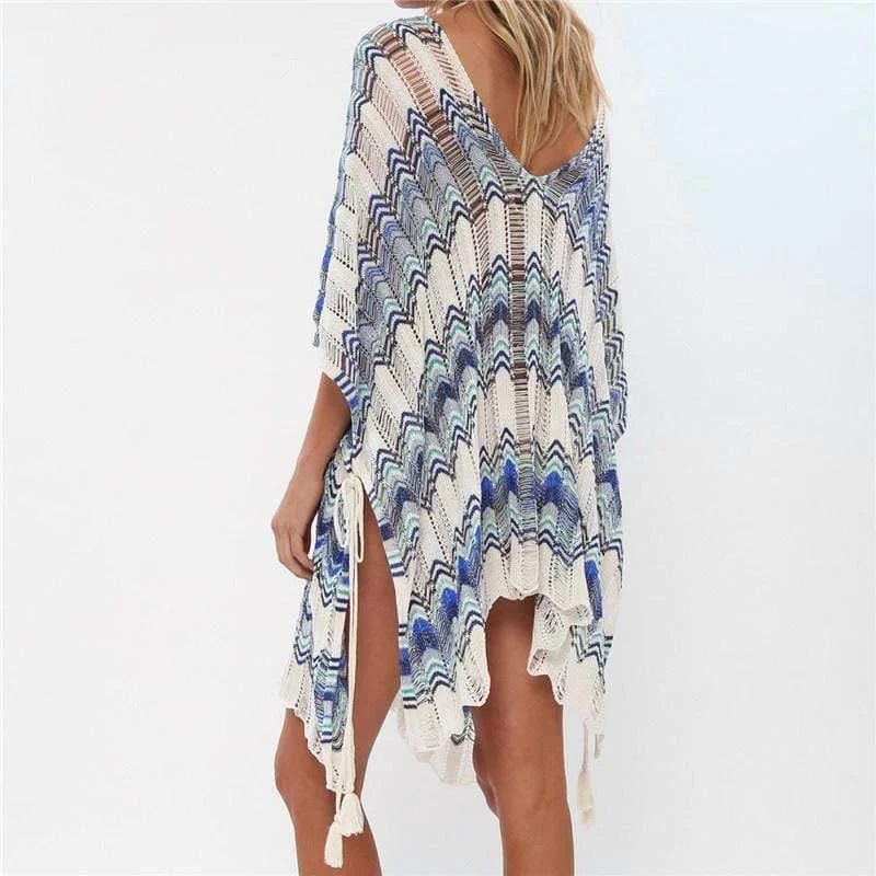 Striped Crochet Swim Cover Up Dress - Glova