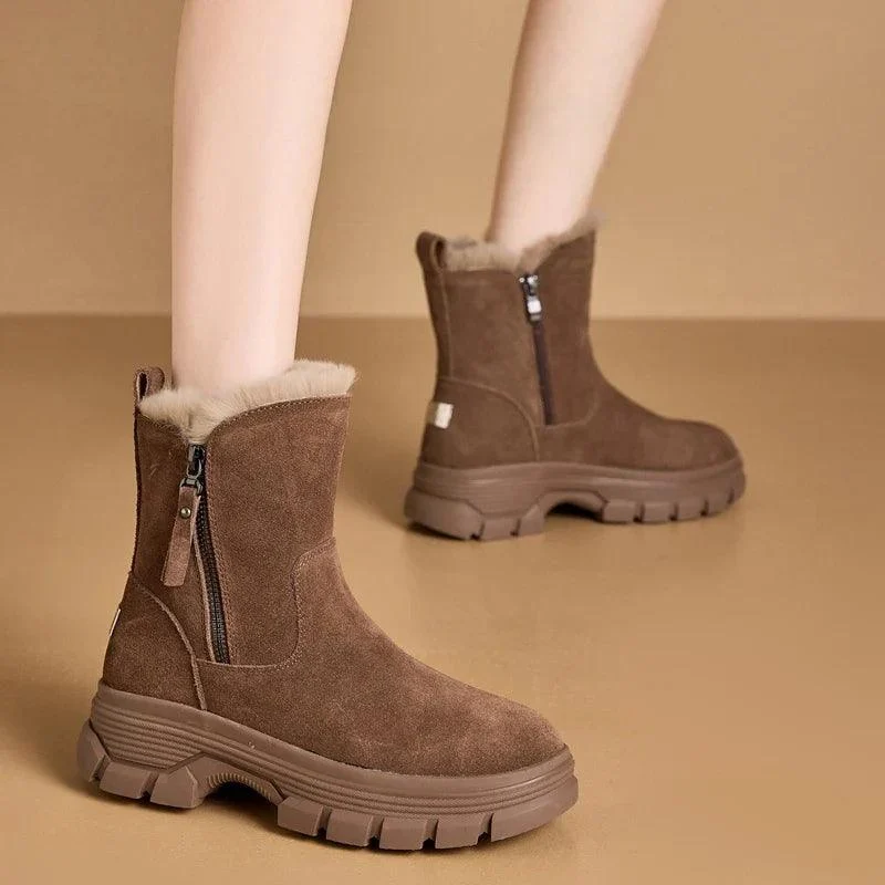 Suede Leather Snow Boots Side Zipper Warm Plush Boot - Glova