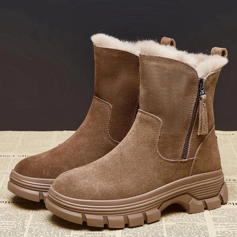 Suede Leather Snow Boots Side Zipper Warm Plush Boot - Glova