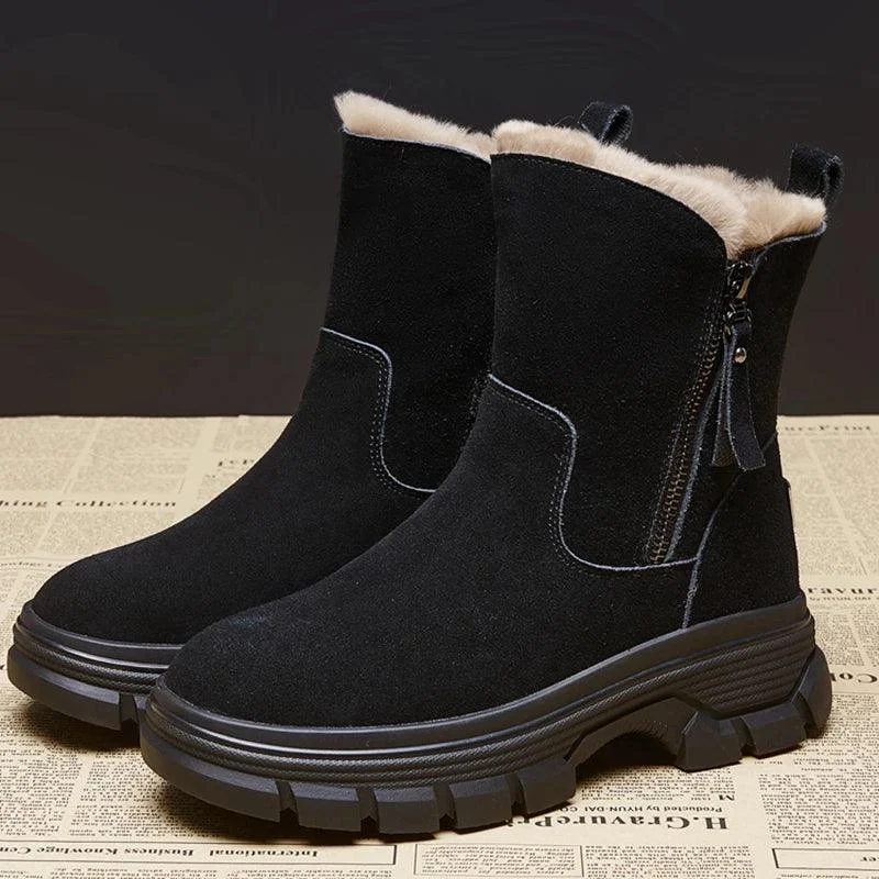 Suede Leather Snow Boots Side Zipper Warm Plush Boot - Glova