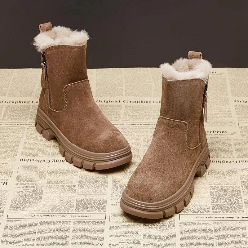 Suede Leather Snow Boots Side Zipper Warm Plush Boot - Glova