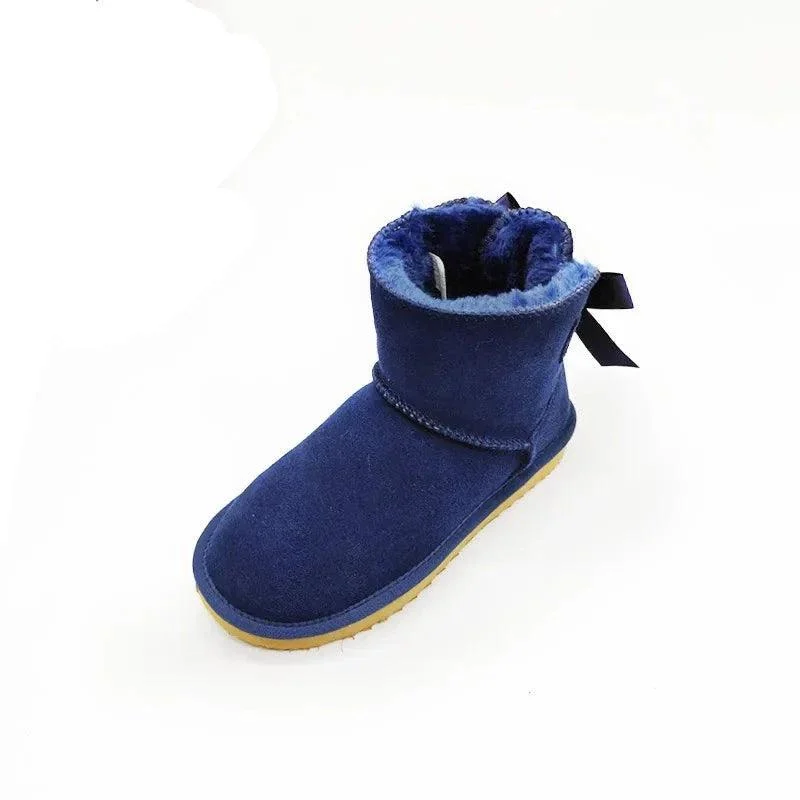 Suede Snow Boots Low Cylinder Bow Winter Shoes for Women - Glova