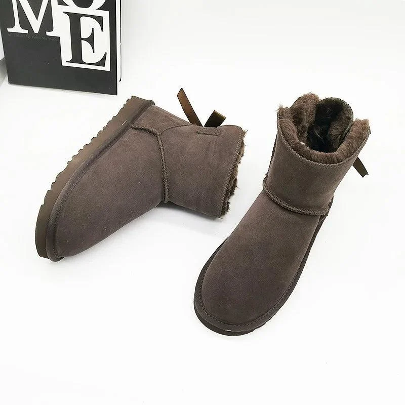 Suede Snow Boots Low Cylinder Bow Winter Shoes for Women - Glova