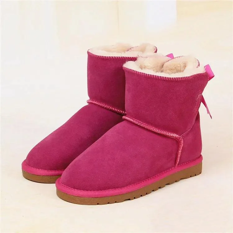 Suede Snow Boots Low Cylinder Bow Winter Shoes for Women - Glova