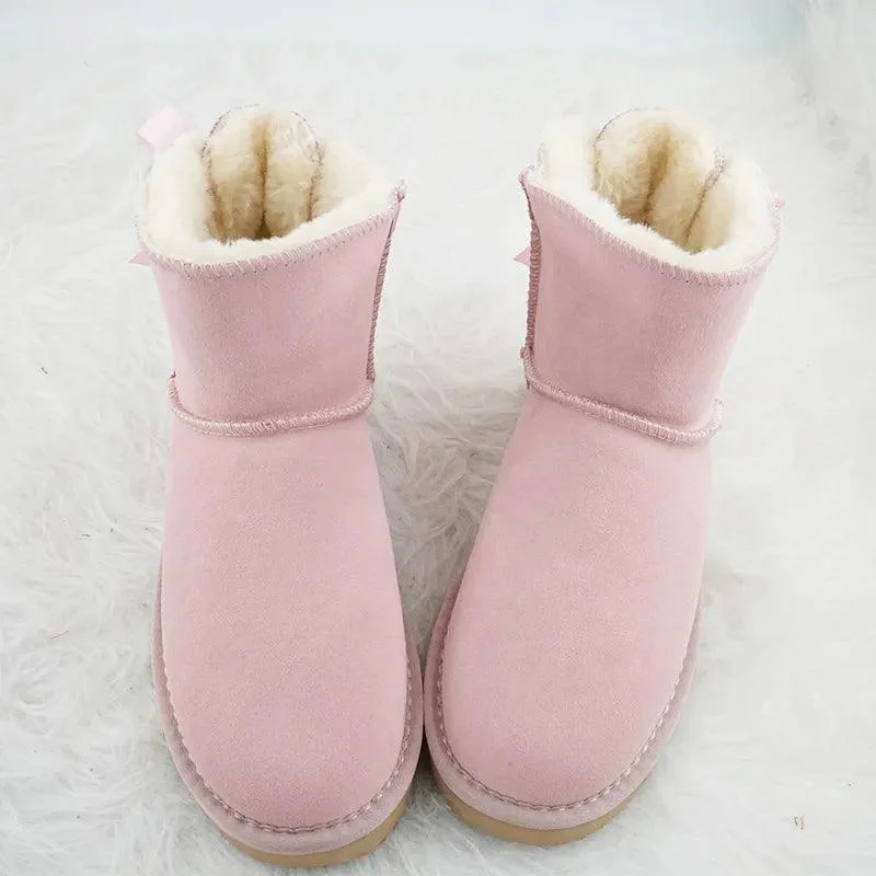 Suede Snow Boots Low Cylinder Bow Winter Shoes for Women - Glova