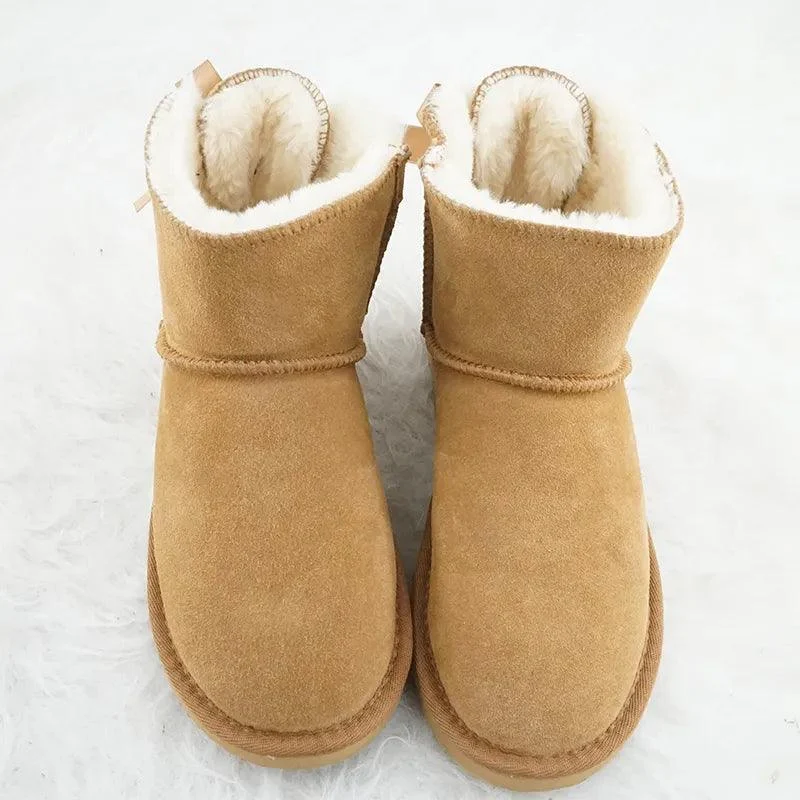 Suede Snow Boots Low Cylinder Bow Winter Shoes for Women - Glova