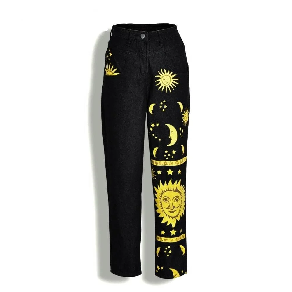 Sun and Moon Print Jeans - Glova