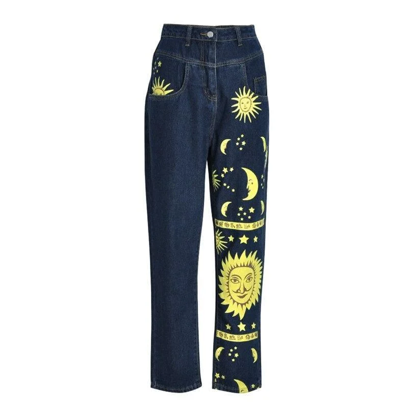 Sun and Moon Print Jeans - Glova