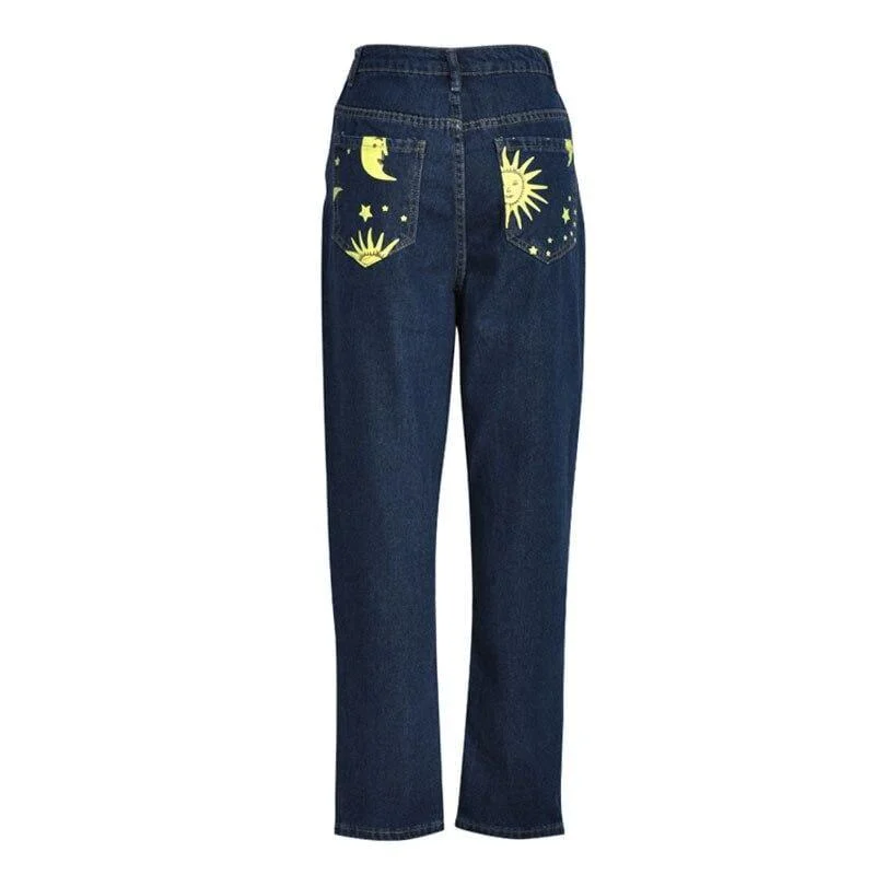 Sun and Moon Print Jeans - Glova