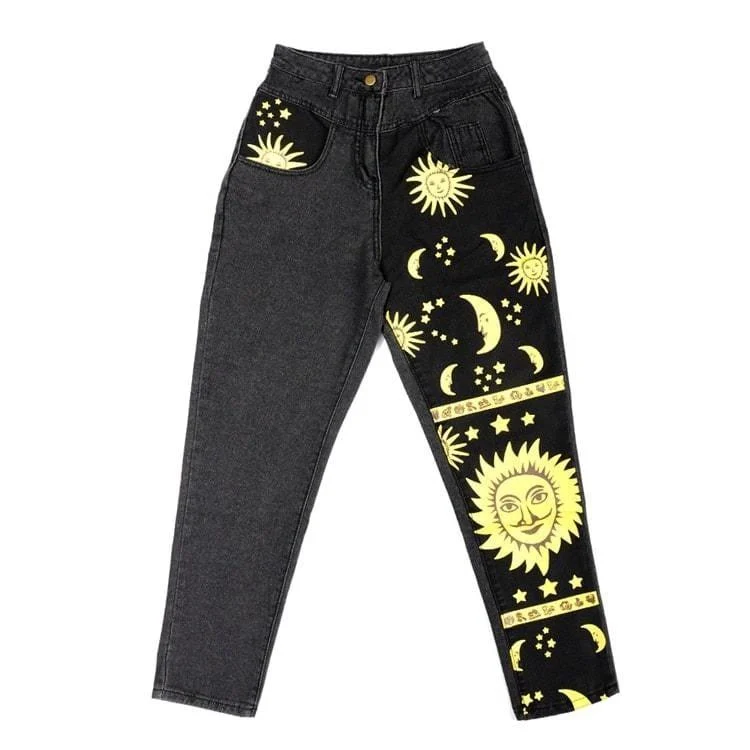 Sun and Moon Print Jeans - Glova