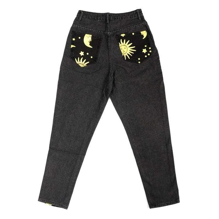 Sun and Moon Print Jeans - Glova