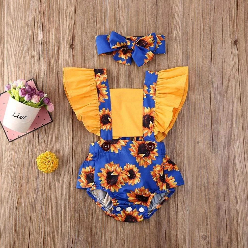 Sunflower Baby Girl Outfit with Headband - Glova