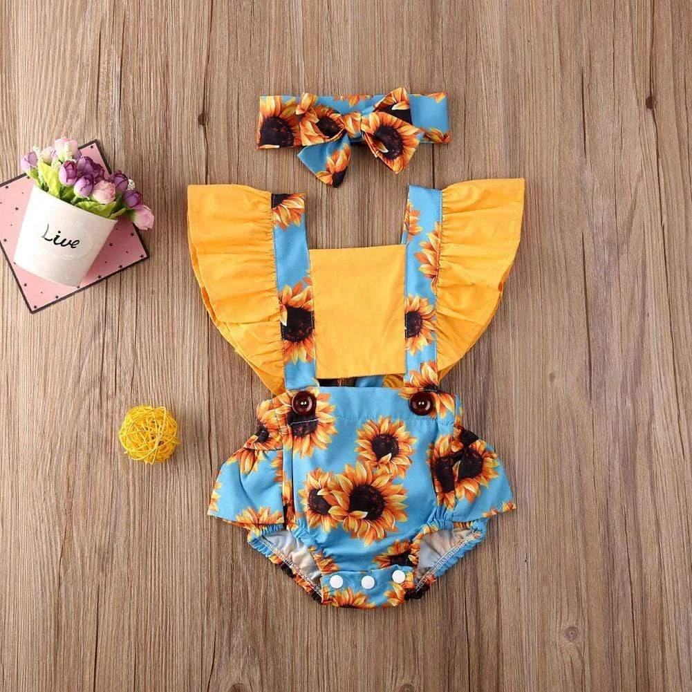 Sunflower Baby Girl Outfit with Headband - Glova