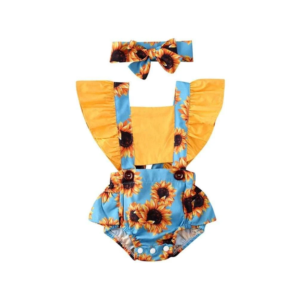 Sunflower Baby Girl Outfit with Headband - Glova