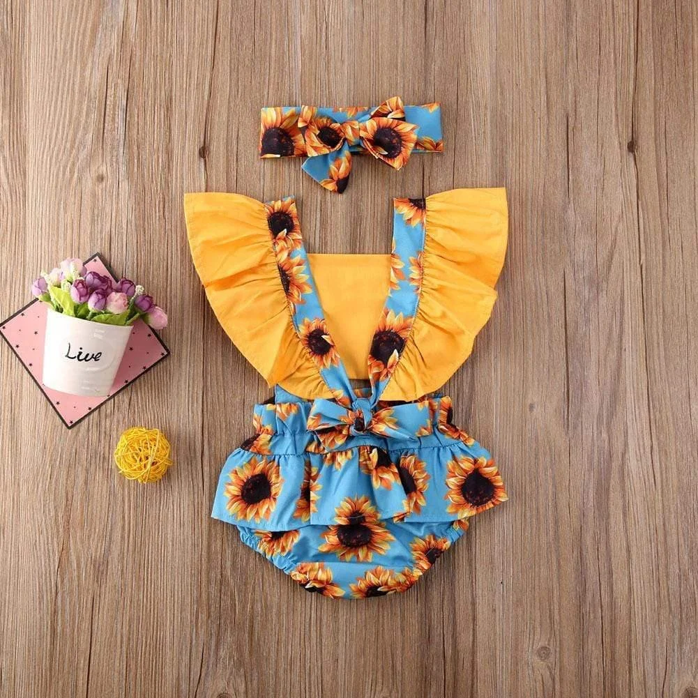 Sunflower Baby Girl Outfit with Headband - Glova