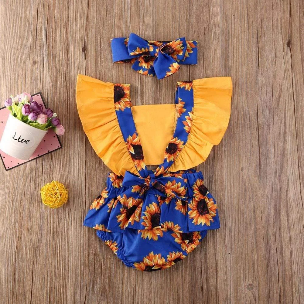 Sunflower Baby Girl Outfit with Headband - Glova