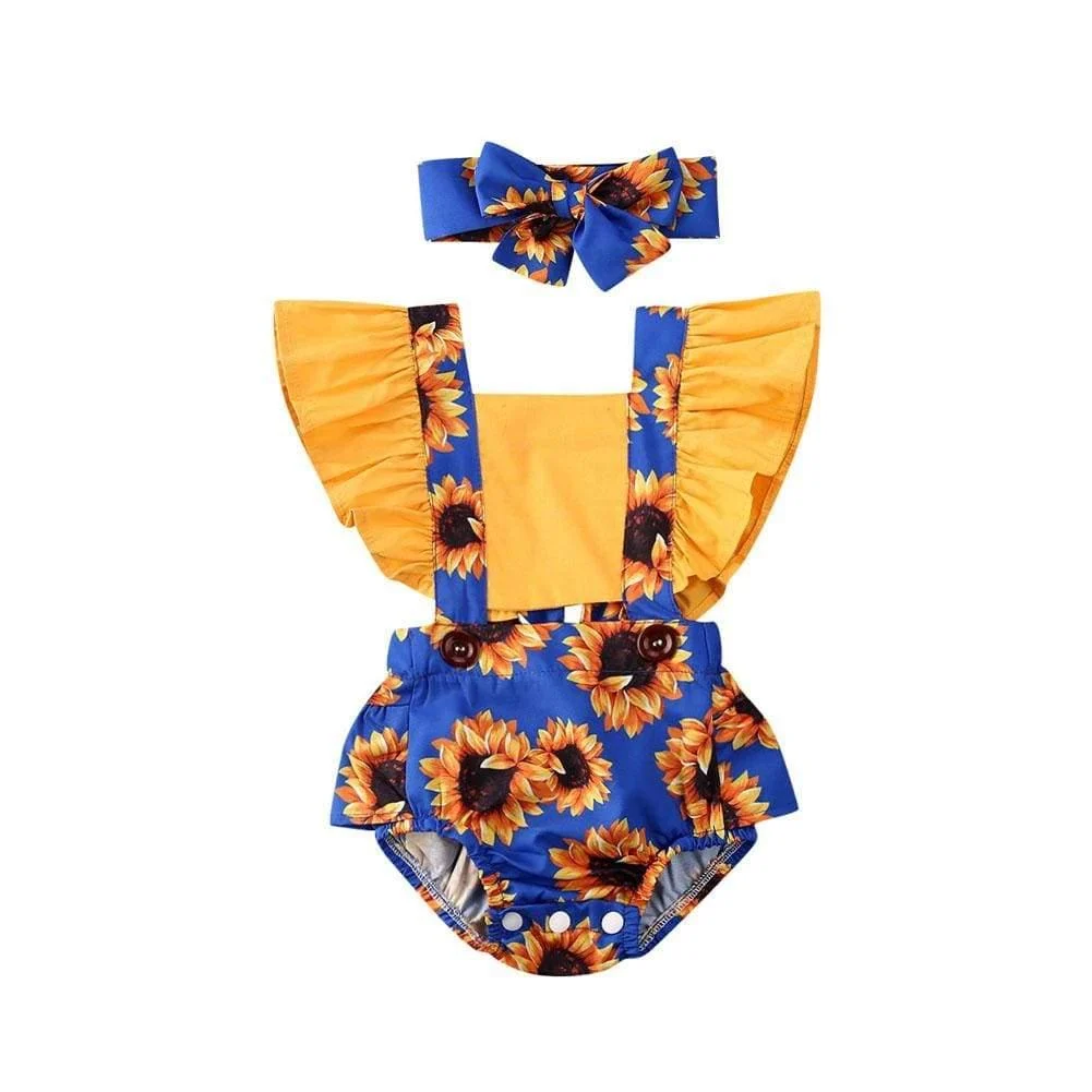 Sunflower Baby Girl Outfit with Headband - Glova