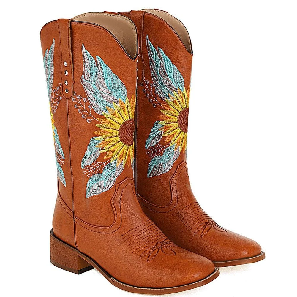 Sunflower Embroidered Boots - Glova