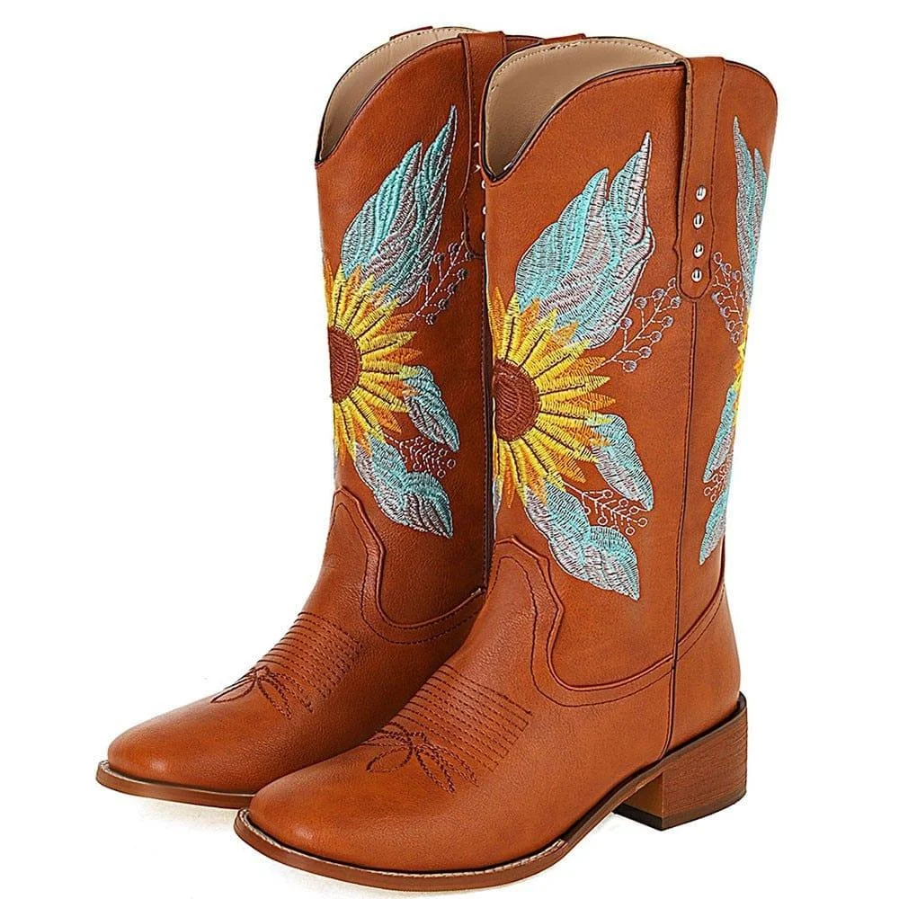 Sunflower Embroidered Boots - Glova