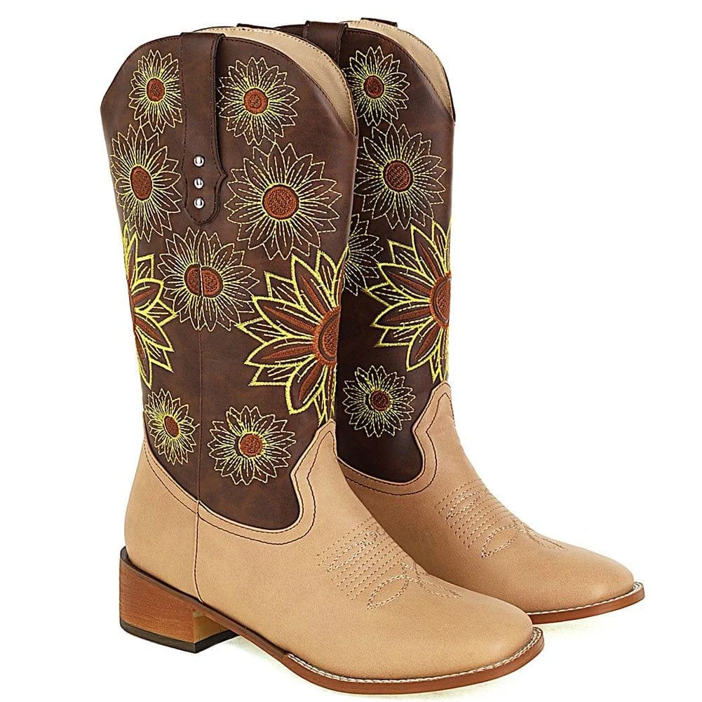 Sunflower Garden Embroidered Western Boots - Glova