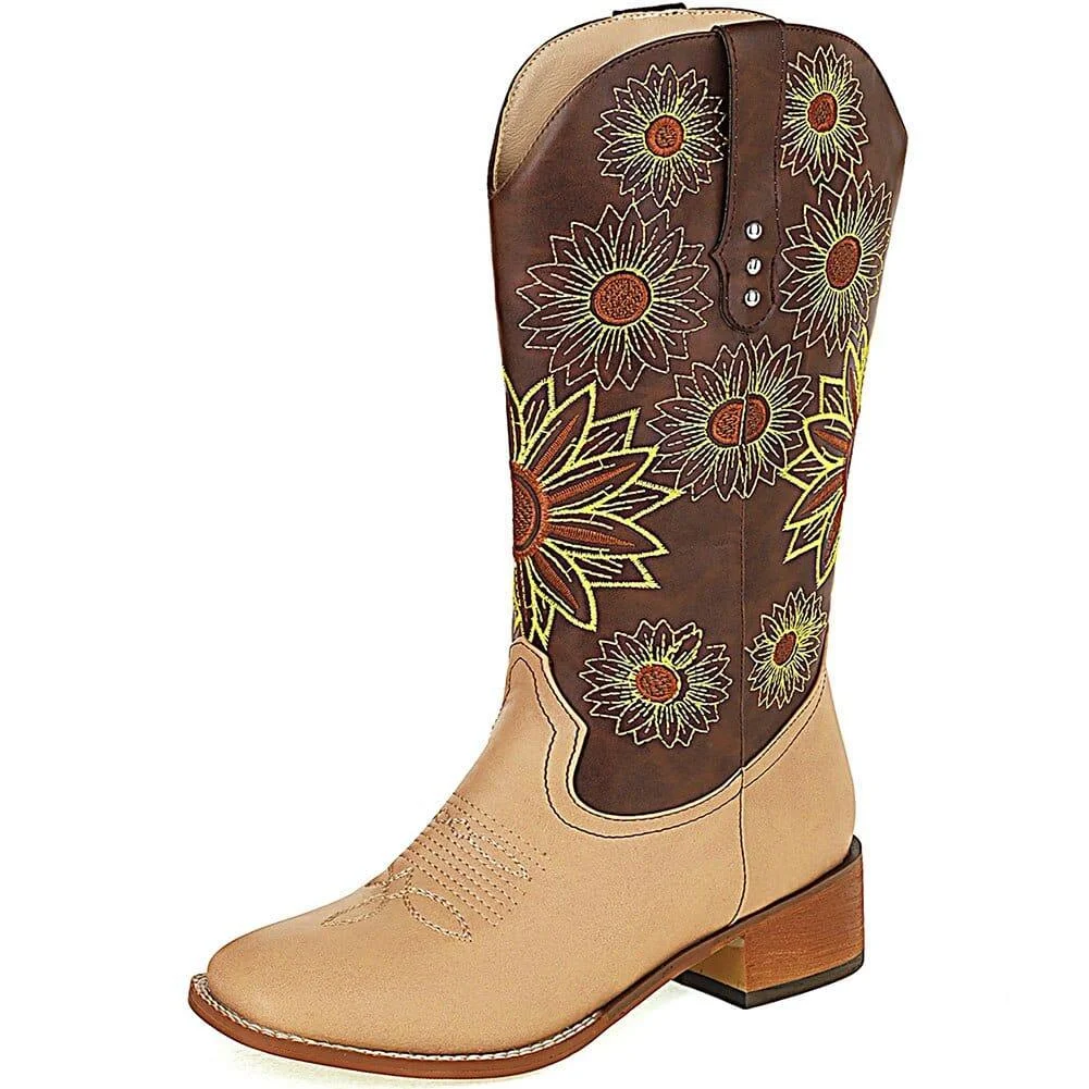 Sunflower Garden Embroidered Western Boots - Glova