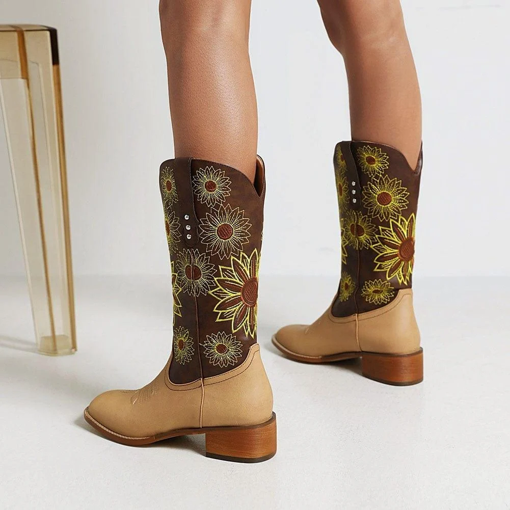 Sunflower Garden Embroidered Western Boots - Glova