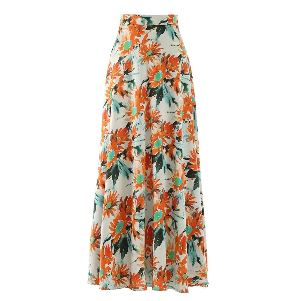 Sunflower Prints Maxi Flare Skirts - Glova