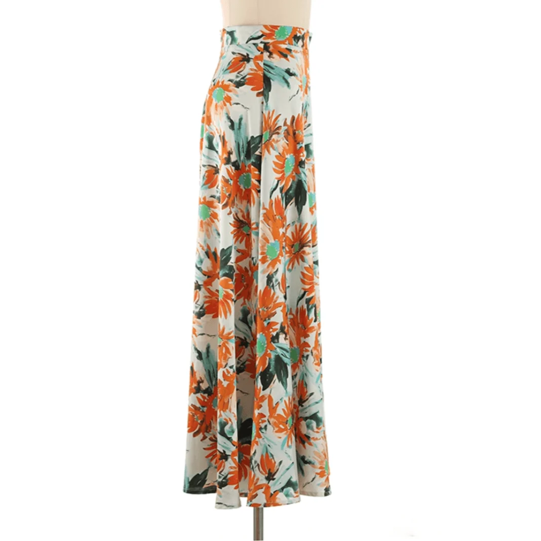 Sunflower Prints Maxi Flare Skirts - Glova