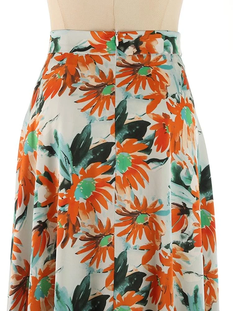 Sunflower Prints Maxi Flare Skirts - Glova