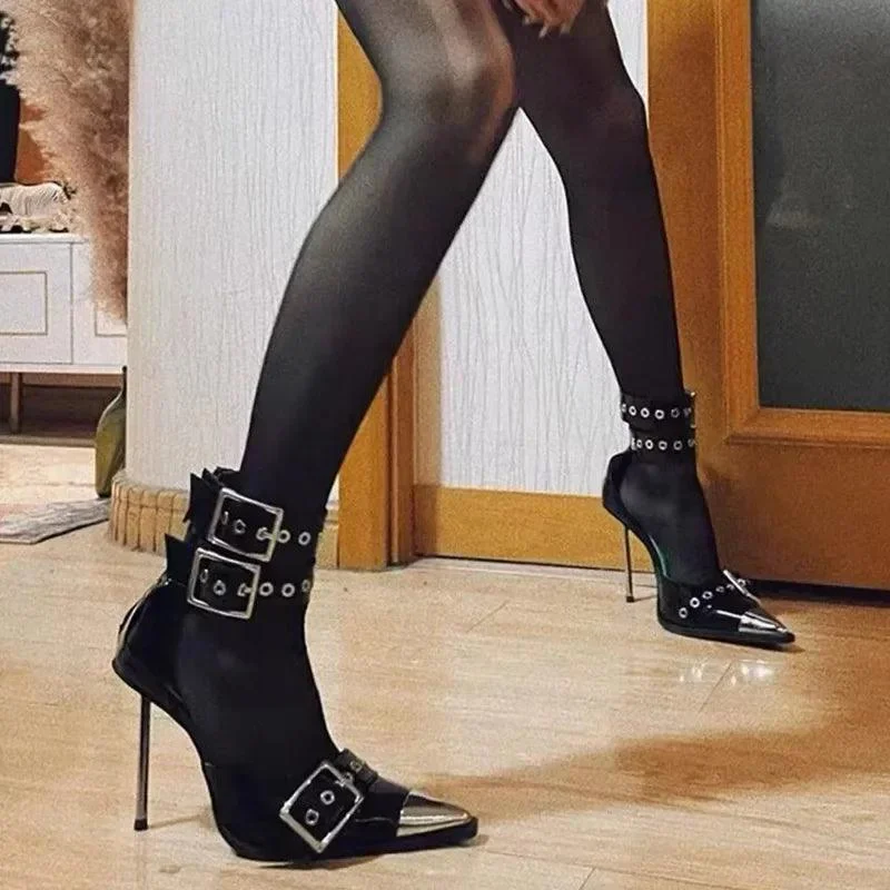 Super High Heels Pointed Toe Buckle Pumps Shoes - Glova