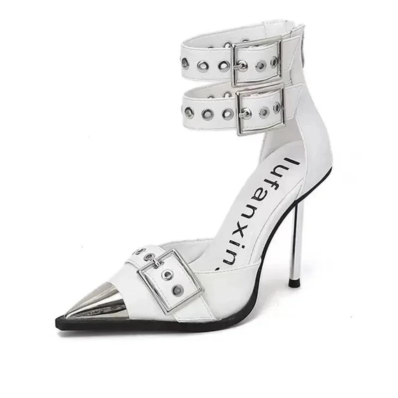 Super High Heels Pointed Toe Buckle Pumps Shoes - Glova