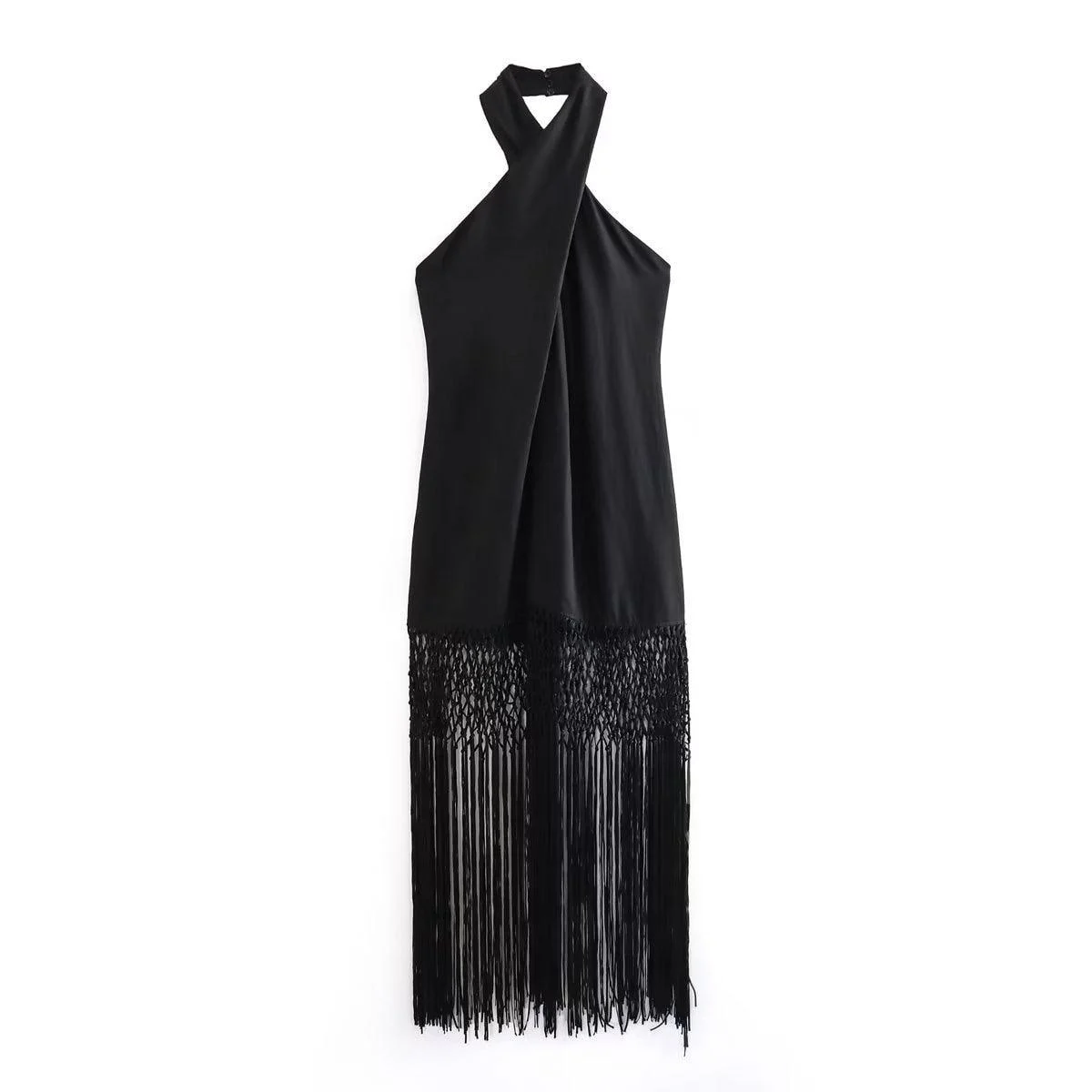 Svetlana Long Tassel Halter Cocktail Dress - Glova