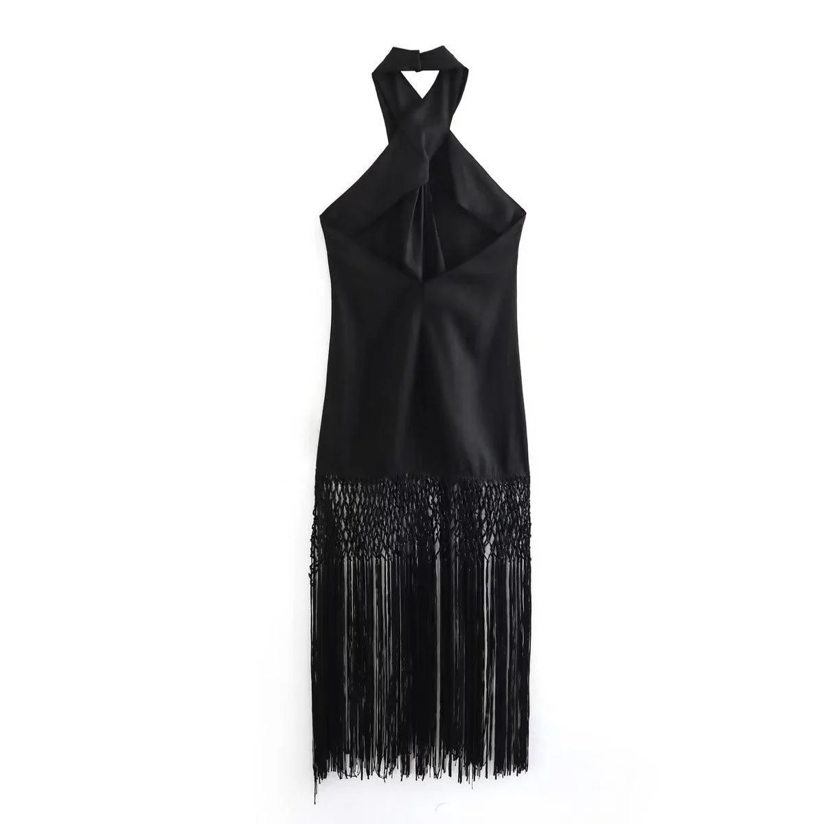 Svetlana Long Tassel Halter Cocktail Dress - Glova