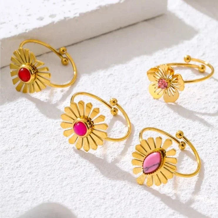 Sweet Metal Flower Cocktail Rings - Glova