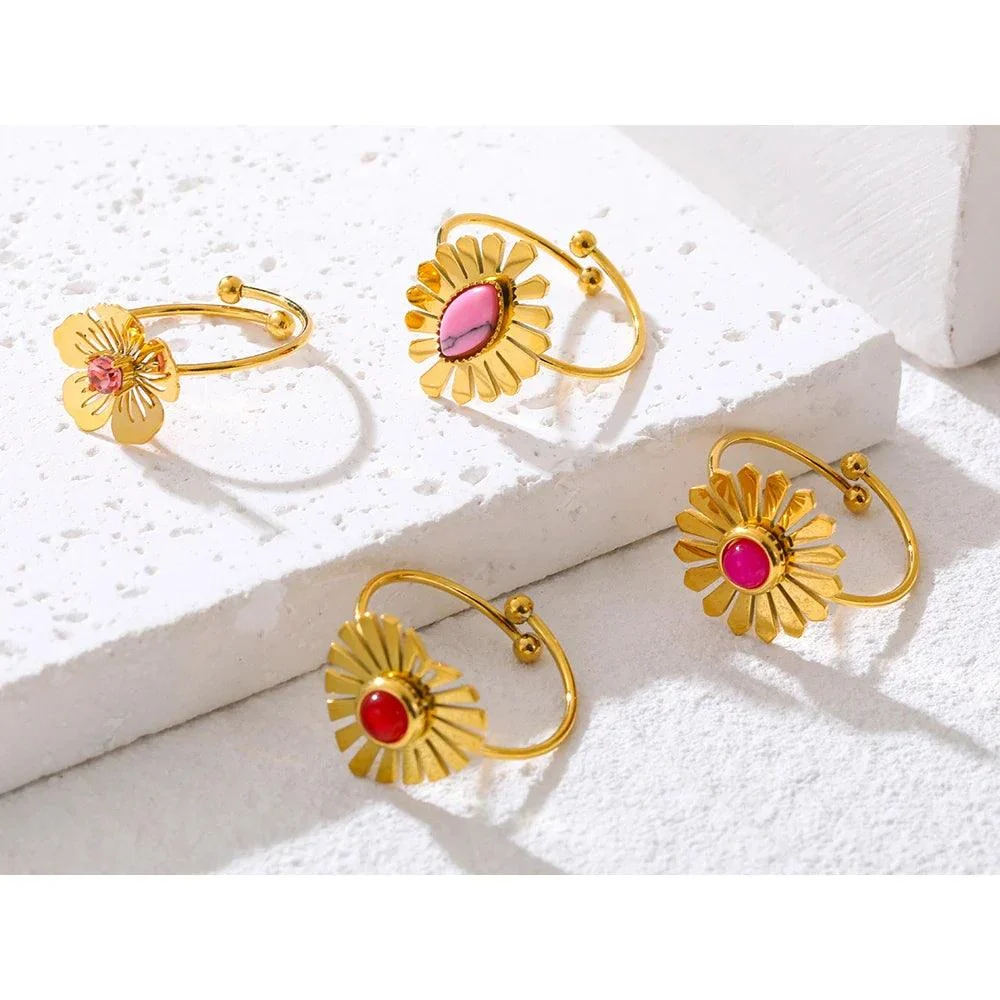 Sweet Metal Flower Cocktail Rings - Glova