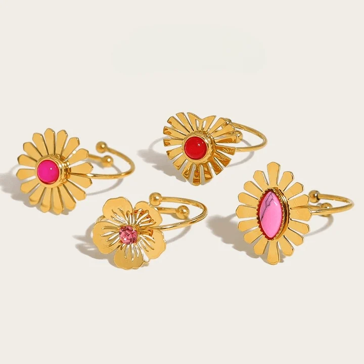 Sweet Metal Flower Cocktail Rings - Glova