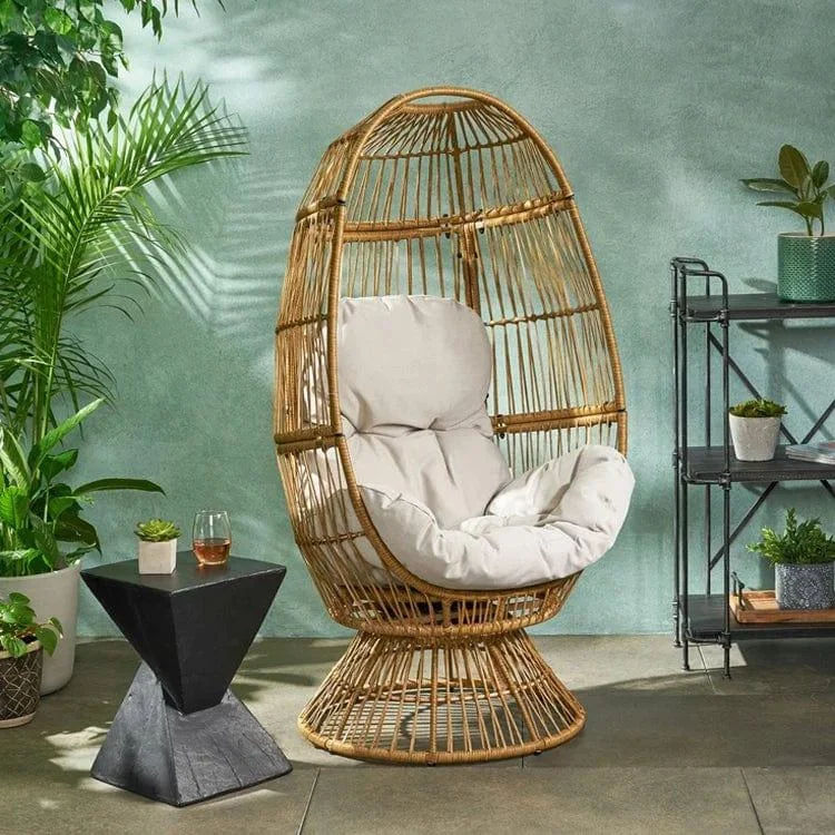 Swivel Egg Rattan Outdoor Chair with Cushion - Glova