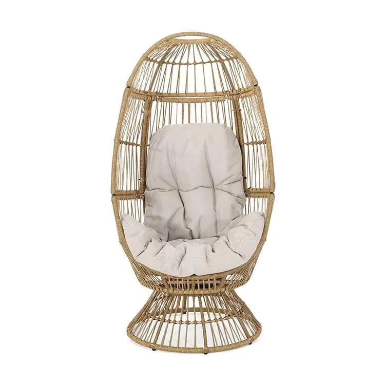 Swivel Egg Rattan Outdoor Chair with Cushion - Glova