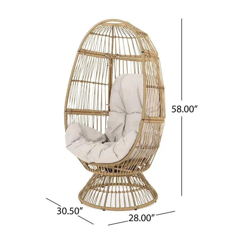 Swivel Egg Rattan Outdoor Chair with Cushion - Glova