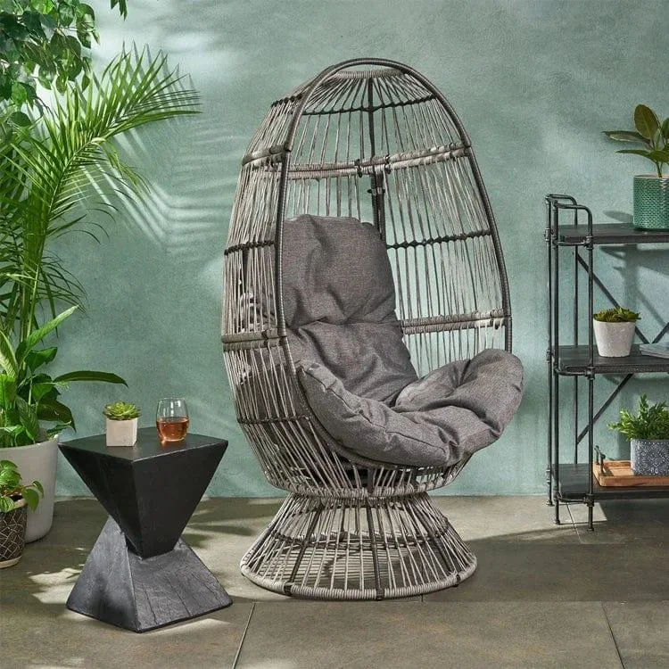 Swivel Egg Rattan Outdoor Chair with Cushion - Glova